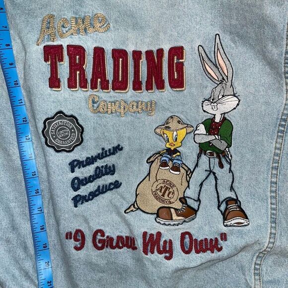 RARE LOONEY TUNES ACME TRADING I GROW MY OWN EMBROIDERED DENIM JACKET - Picture 6 of 7